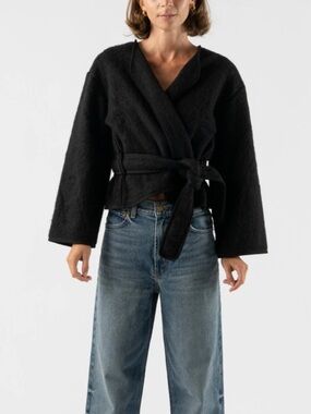BASERANGE Fuzzy Wrap Cardigan with Belt